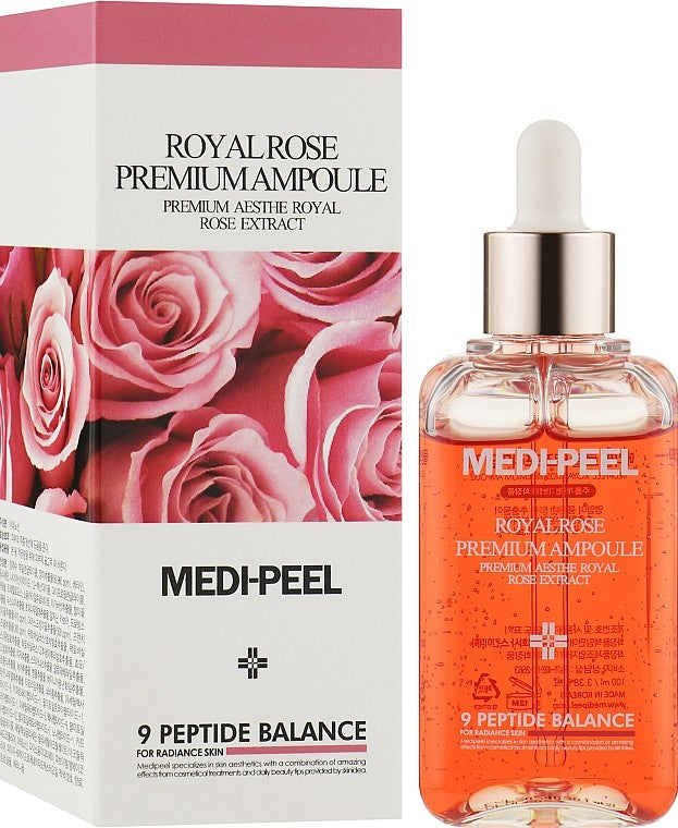 Антивікова сироватка для обличчя з трояндою і пептидами MEDIPEEL Royal Rose Premium Ampoule, 100 мл