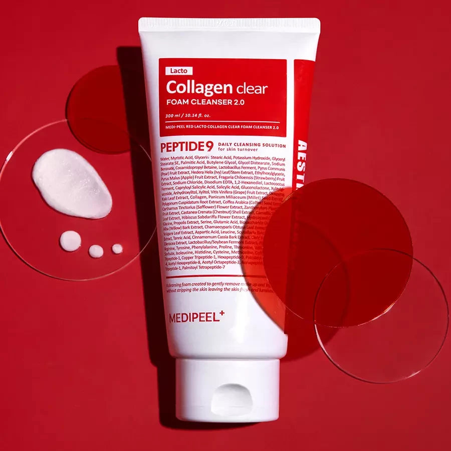 Очищувальна пінка для вмивання з колагеном MEDIPEEL Red Lacto Collagen Clear Foam Cleanser 2.0, 300 мл