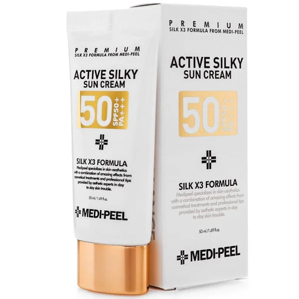 Солнцезащитный крем с шелковым комплексом и пептидами MEDIPEEL Active Silky Sun Cream SPF 50+ PA+++, 50 мл