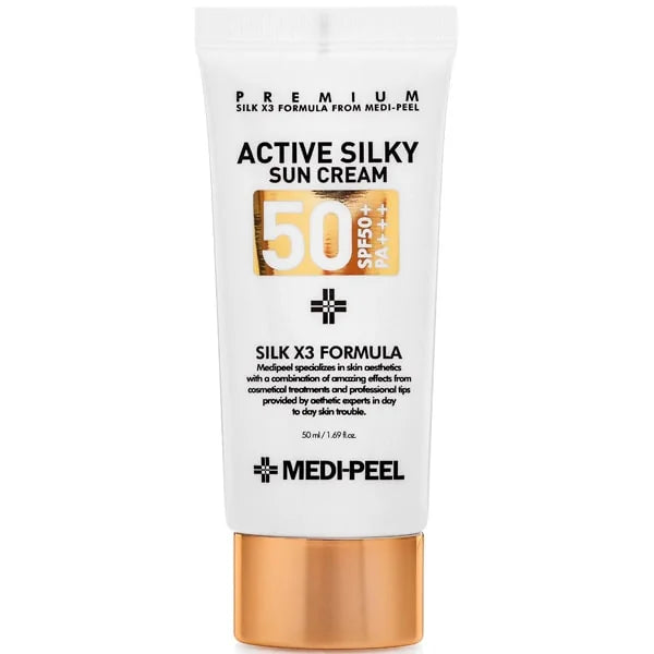 Солнцезащитный крем с шелковым комплексом и пептидами MEDIPEEL Active Silky Sun Cream SPF 50+ PA+++, 50 мл
