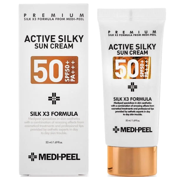 Солнцезащитный крем с шелковым комплексом и пептидами MEDIPEEL Active Silky Sun Cream SPF 50+ PA+++, 50 мл