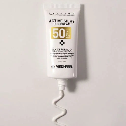 Солнцезащитный крем с шелковым комплексом и пептидами MEDIPEEL Active Silky Sun Cream SPF 50+ PA+++, 50 мл
