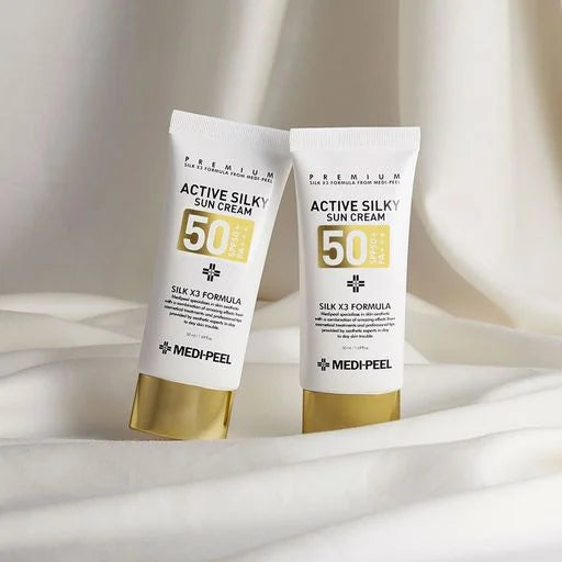 Солнцезащитный крем с шелковым комплексом и пептидами MEDIPEEL Active Silky Sun Cream SPF 50+ PA+++, 50 мл