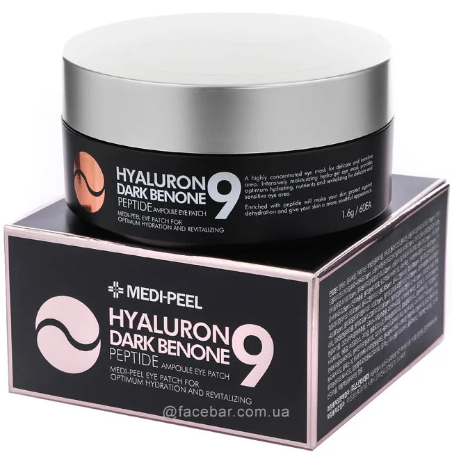 Патчи под глаза с пептидами и гиалуроновой кислотой против морщин MEDIPEEL Hyaluron Dark Benone Peptide 9 Ampoule Eye Patch, 60шт