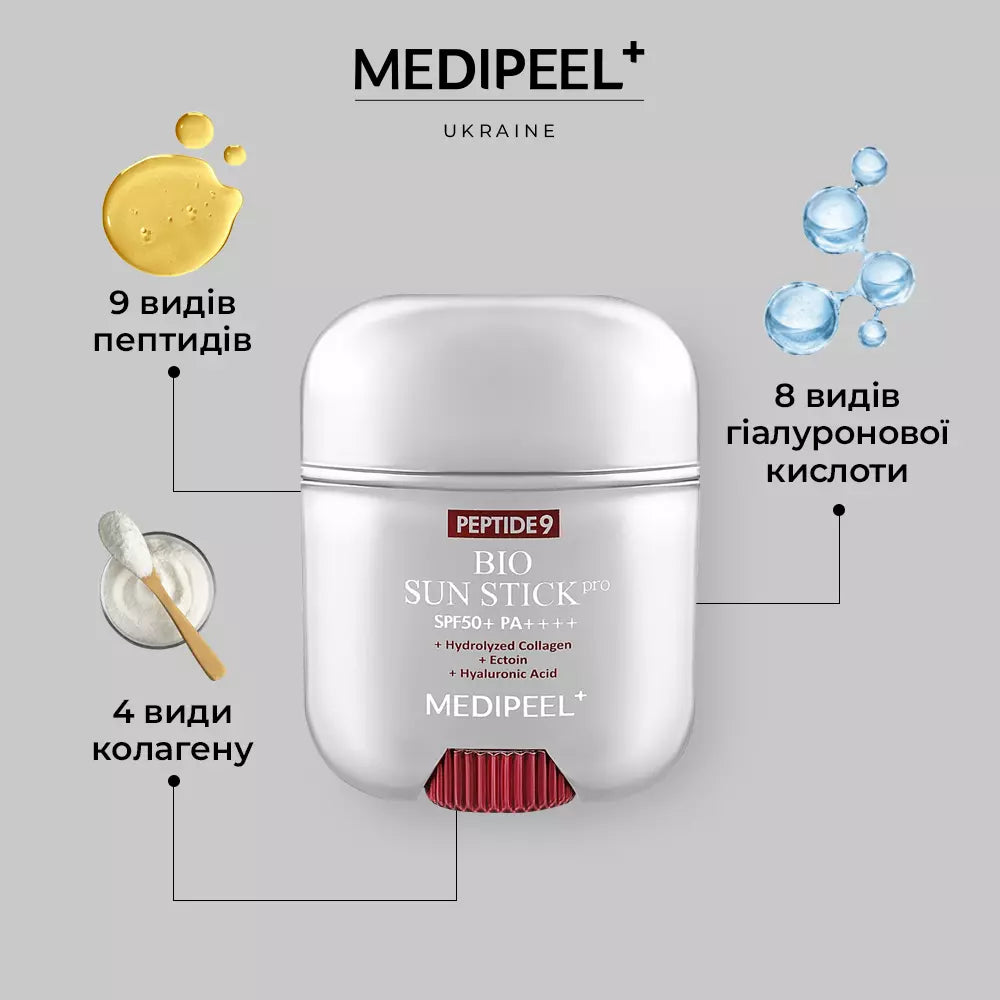 Солнцезащитный стик с комплексом пептидов MEDIPEEL Peptide 9 Bio Sun Stick Pro SPF50+ PA++++, 19 гр