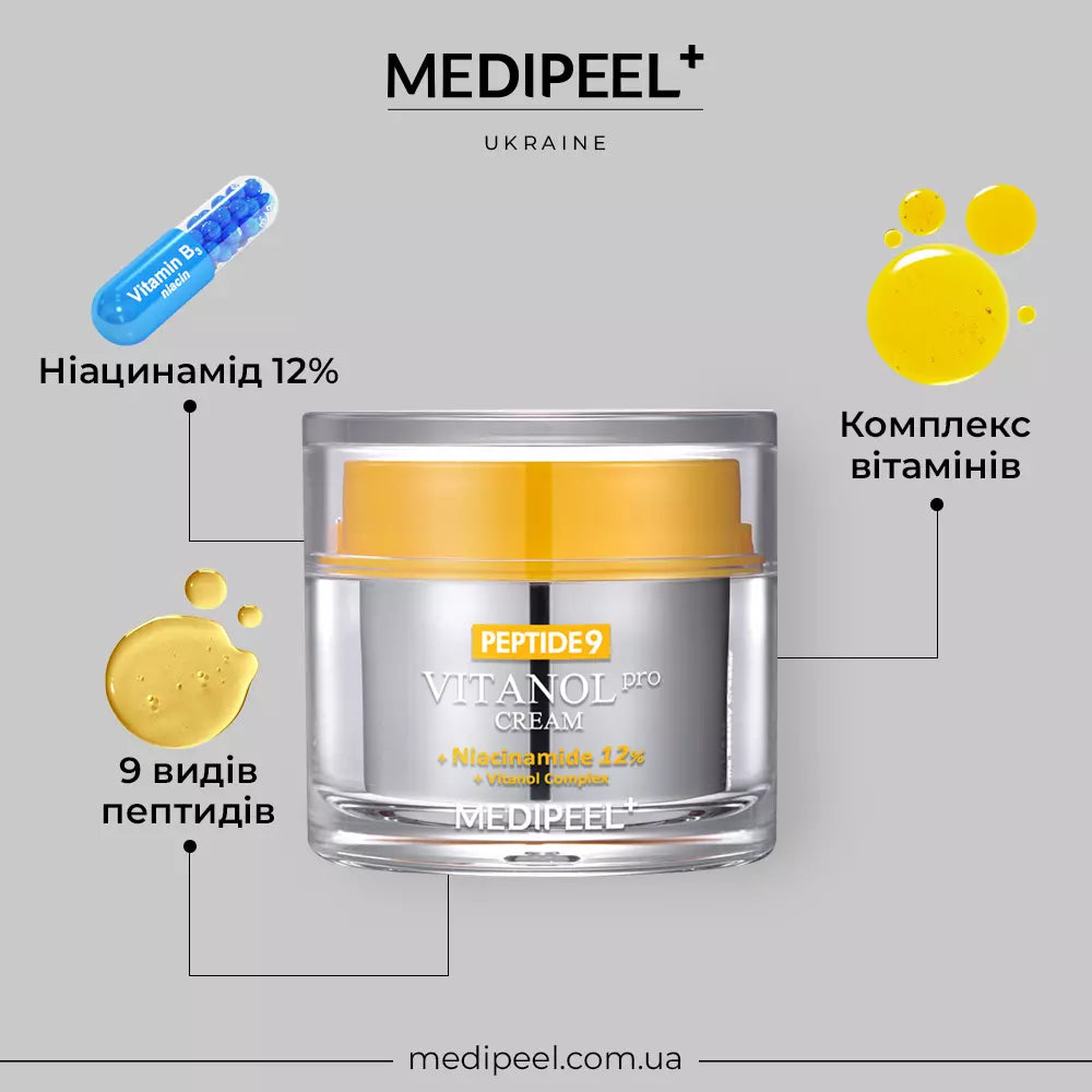Пептидный крем для лица с ниацинамидом MEDIPEEL Peptide 9 Vitanol Cream Pro, 50 гр
