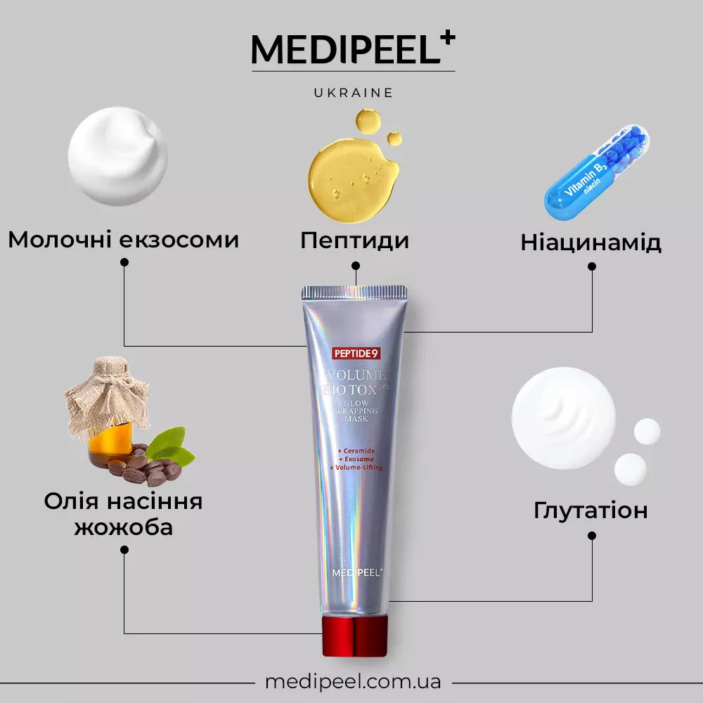 Омолаживающая маска-пленка с объемным лифтинг-эффектом MEDIPEEL Peptide 9 Volume Bio Tox Glow Wrapping Mask Pro, 70 мл
