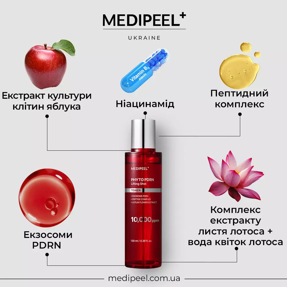 Освежающий и восстанавливающий тонер MEDIPEEL Phyto Exosome PDRN Lifting Shot Toner, 130 мл