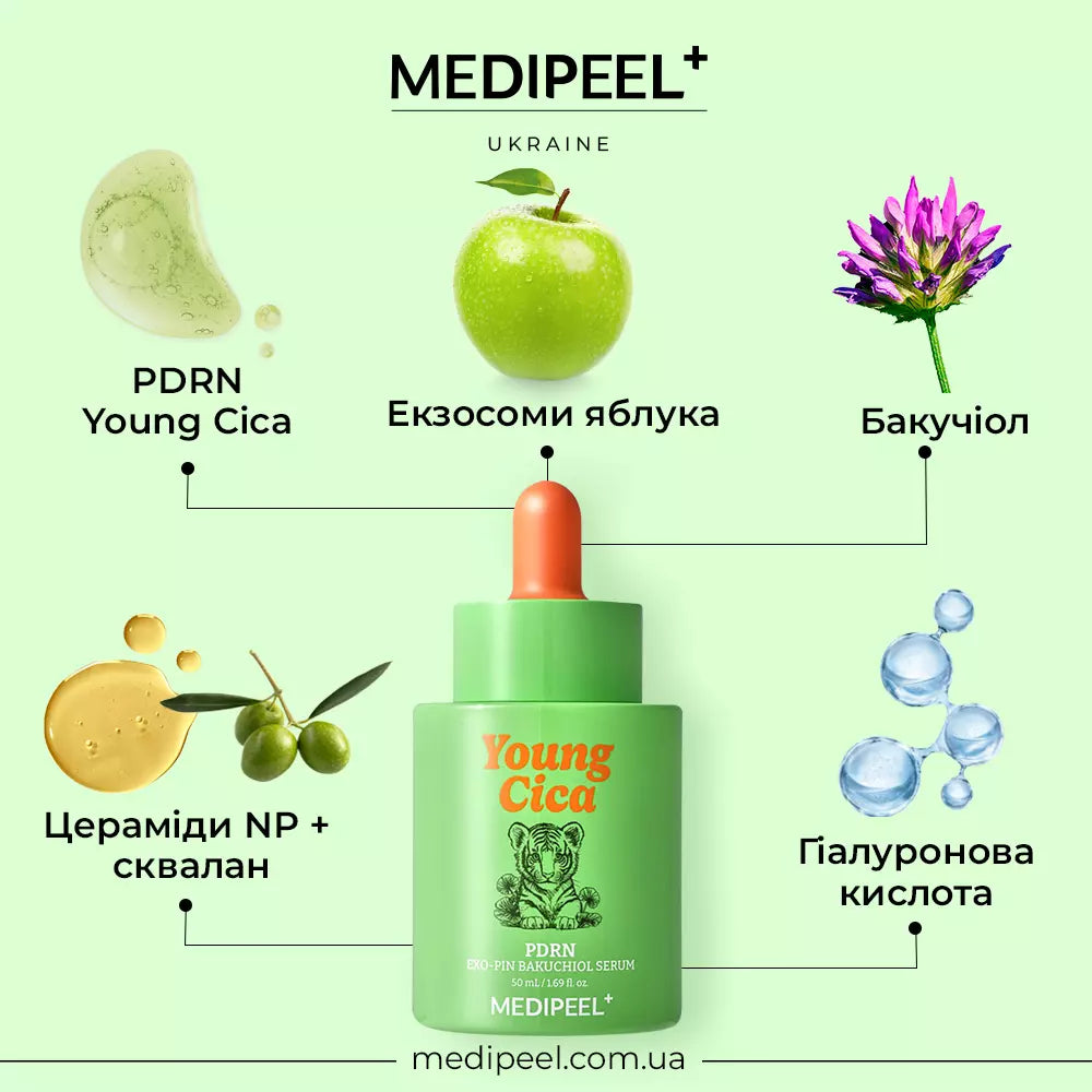 Зміцнювальна сироватка з PDRN та бакучіолом MEDIPEEL Young Cica PDRN Exo-Pin Bakuchiol Serum, 50 мл