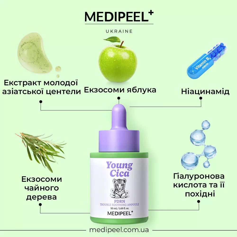 Заспокійлива ампульна сироватка з PDRN та екзосомами MEDIPEEL Young Cica PDRN Trouble Soothing Ampoule, 50 мл