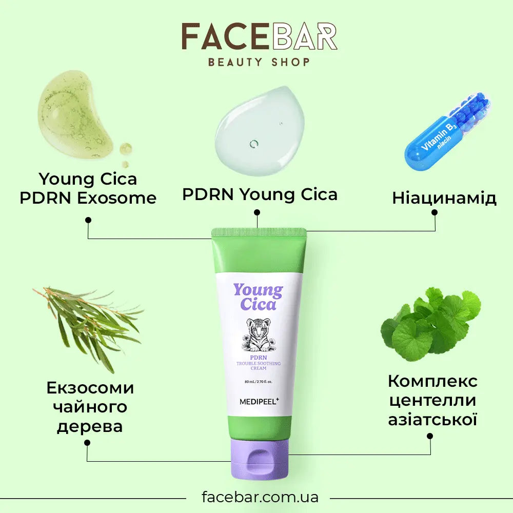 Заспокійливий крем з PDRN і центеллою MEDIPEEL Young Cica PDRN Trouble Soothing Cream, 80 мл