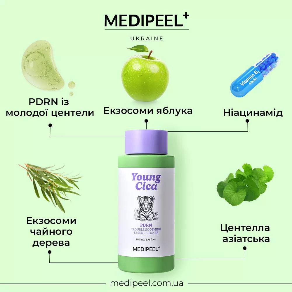 Успокаивающий тоник-эссенция для лица с PDRN и центеллой MEDIPEEL Young Cica PDRN Trouble Soothing Essence Toner, 200 мл